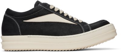 Rick Owens Scarpe Denim Low Top Vintage Sneakers In 911 Black/milk/milk