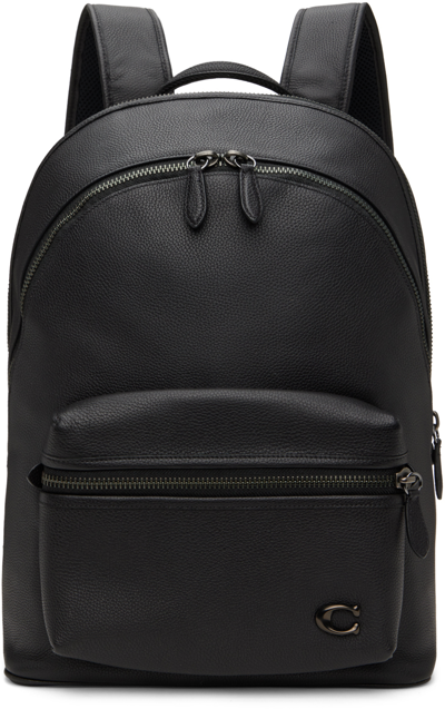 Coach Logo-plaque Leather Backpack In Black