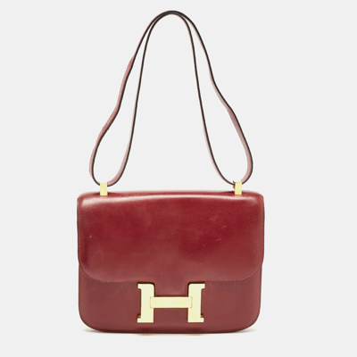 Pre-owned Hermes Rouge H Box Leather Gold Hardware Constance 23 Bag In Red