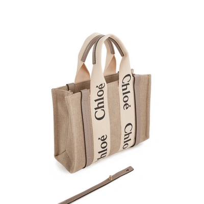 Chloé Linen Tote Bag In Brown