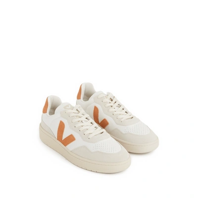 Veja V90 Logo-embroidered Low-top Leather Trainers In White