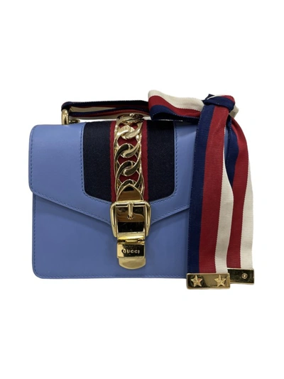 Gucci Sylvie Mini Flap Chain Azzurra In Blue