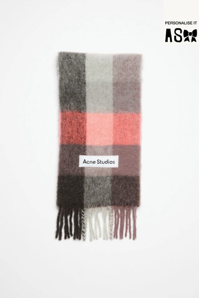 Acne Studios Pink & Grey Checked Scarf In Mauve/bright Pink/anthracite