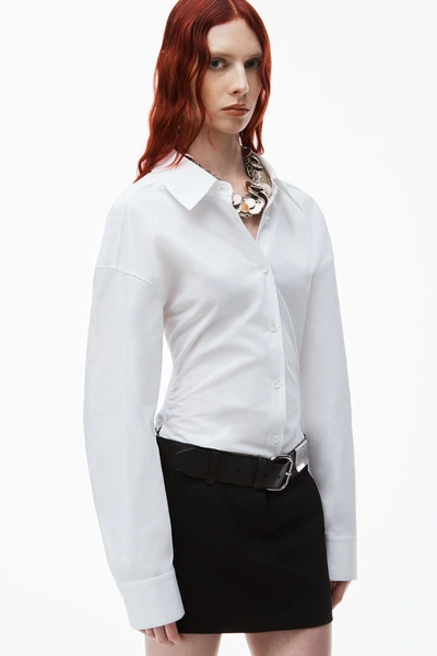 Alexander Wang Women Knit Combo Cinched Waist Shirt In 100 White