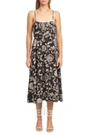 En Saison Carmen Print Sleeveless Midi Dress In Black
