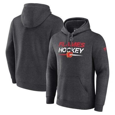 FANATICS FANATICS BRANDED  HEATHER CHARCOAL CALGARY FLAMES AUTHENTIC PRO PULLOVER HOODIE