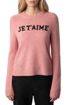 Zadig & Voltaire Lili Ws Je T'aime Cashmere Sweater In Litchi