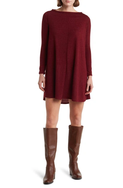 Go Couture Long Sleeve Boat Neck High/low Dress In Burgundy