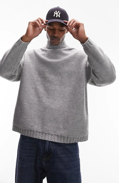 Topman Cable Detail Mock Neck Sweater In Gray