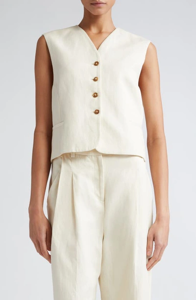 Loulou Studio Iba Cotton Vest In Forest Ivory