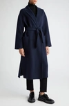 Max Mara Navy Virgin Wool Wrap Coat With Adjustable Belt In Ultramarine