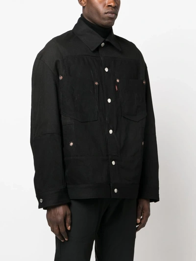 Junya Watanabe Buttoned Cotton Shirt Jacket In Black X Black