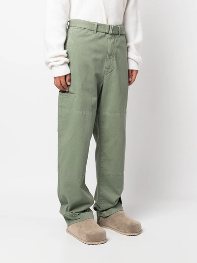 Lemaire Belted-waist Straight-leg Trousers In Gr638 Hedge Green