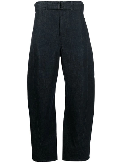 Lemaire Unisex Twisted Belted Trousers In Bl760 Denim Indigo