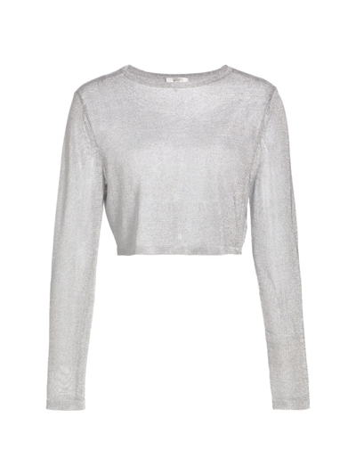 Line & Dot Women's Venus,metallic Knit Crop Sweater In Silver