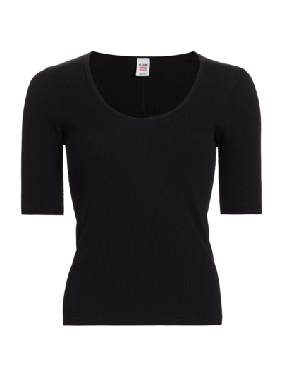 Re/done Women's Ribbed Scoopneck T-shirt In Black