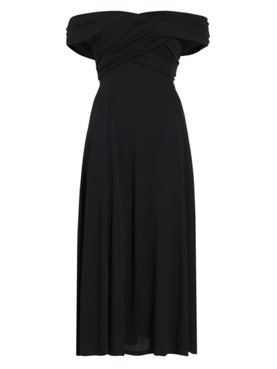 Wayf Lucy Crossover Off The Shoulder Midi Dress In Black