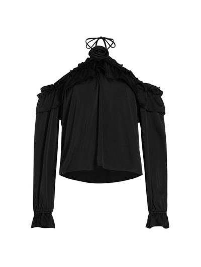 Wayf Women's Head Over Heels Satin Long-sleeve Top In Black