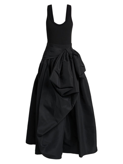 Alexander Mcqueen Ruched Full Skirt Gown With Bow Detail In Black