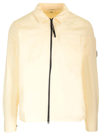 C.p. Company Zip Up Collared Shirt In White