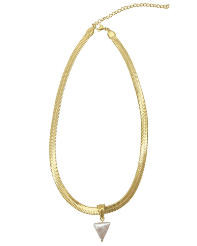 Adornia Fine Jewelry 14k Plated 10mm Pearl Water-resistant Triangle And Herringbone Chain Necklace In Gold