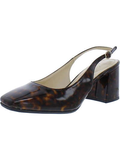 Nine West Womens Faux Leather Patent Slingback Heels In Brown