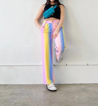 Bailey Rose The Riley Striped Satin Pants In Rainbow In Blue