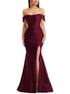 Cynthia & Sahar Off-the-shoulder Corset Stretch Satin Mermaid Dress With Slight Train In Red
