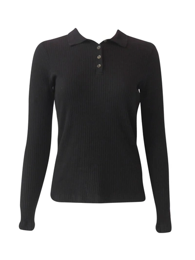 Hard Tail Forever Women's Wide Ribbed Long Sleeve Polo Shirt In Black