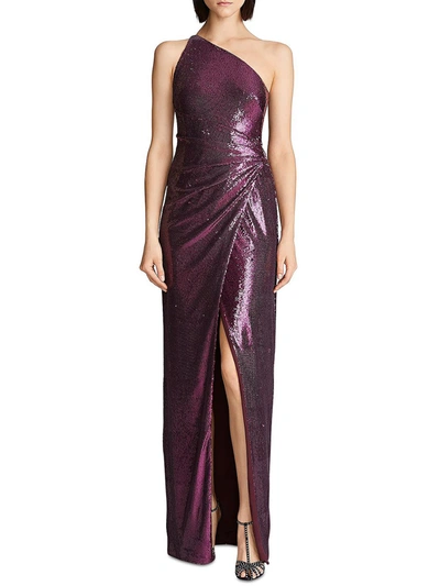 Halston Adriana Womens Sequined Long Evening Dress In Purple