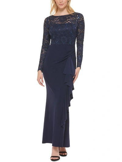 Jessica Howard Womens Lace Sequined Evening Dress In Blue