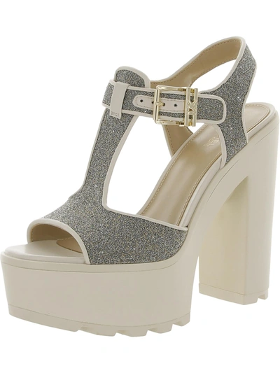 Michael Michael Kors Sinead Womens Crystal Stones Peep Toe Platform Heels In White