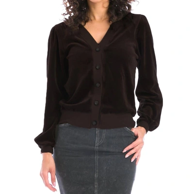 Hard Tail Forever Velour Puff Sleeve Cardigan In Black