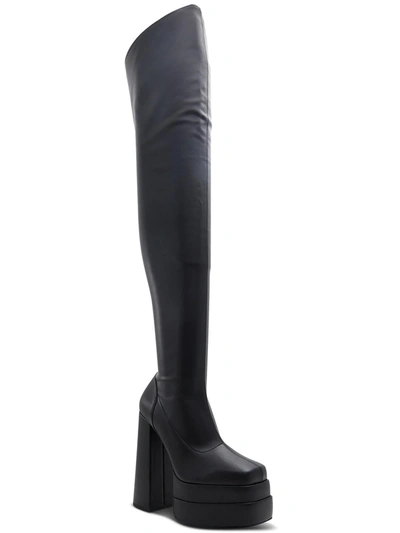Aldo Shirley Womens Faux Leather Block Heel Over-the-knee Boots In Black
