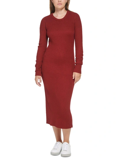 Calvin Klein Jeans Est.1978 Petites Womens Knit Midi Sweaterdress In Red