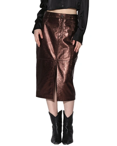 Walter Baker Glynice Leather Midi Skirt In Gold