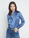 L Agence Bianca Silk Charmeuse Button-down Blouse In Blue Horizon