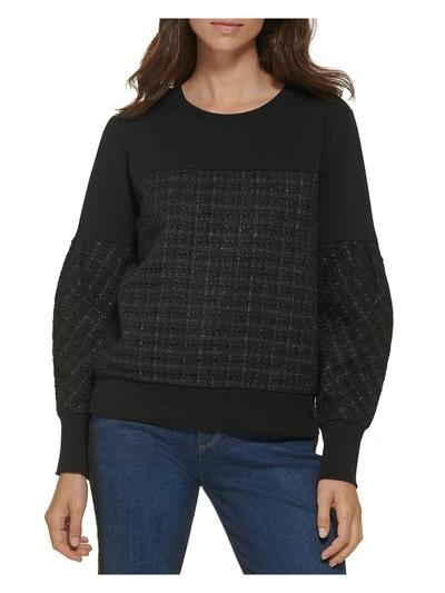 Karl Lagerfeld Womens Tweed Metallic Pullover Sweater In Black