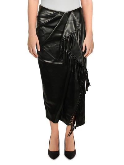 Jonathan Simkhai Womens Faux Leather Fringe Wrap Skirt In Black