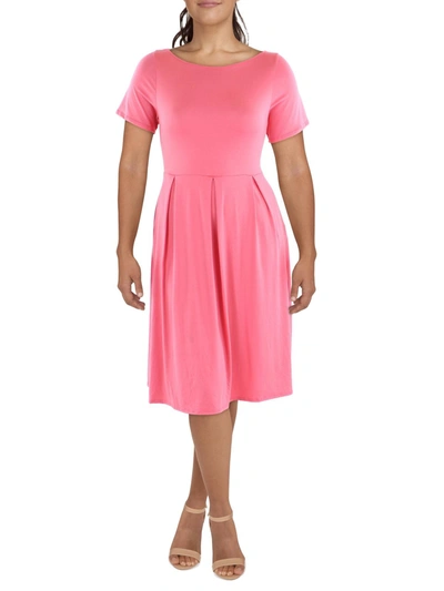 24seven Comfort Apparel Womens Knit Short Sleeves Fit & Flare Dress In Pink