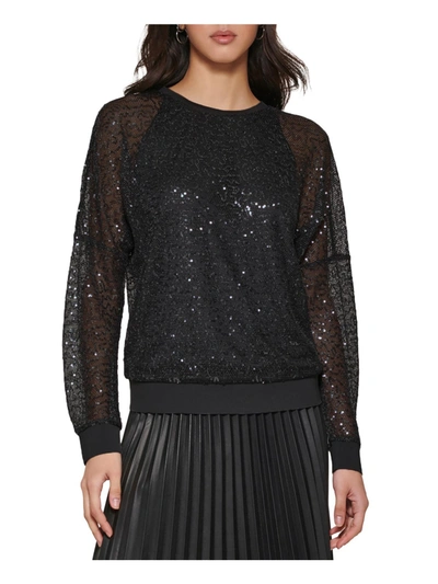 Dkny Womens Sequined Metallic Pullover Top In Black