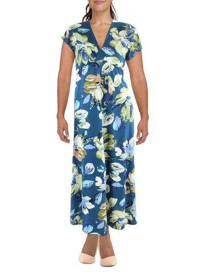 24seven Comfort Apparel Plus Womens Floral Print Long Maxi Dress In Multi