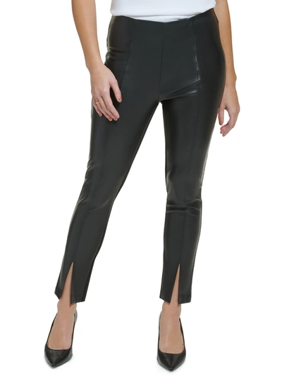 Calvin Klein Womens Faux Leather Mid-rise Ankle Pants In Black