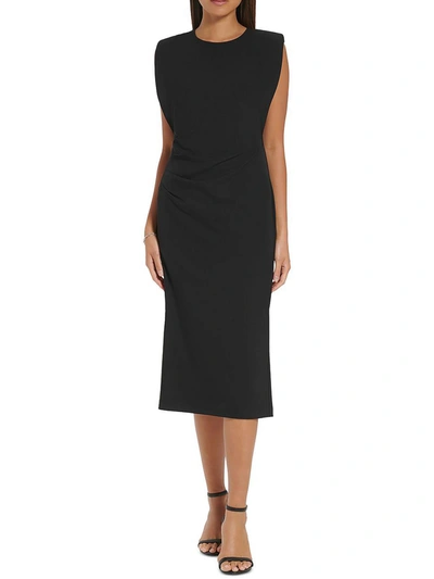 Calvin Klein Womens Ruched Midi Shift Dress In Black