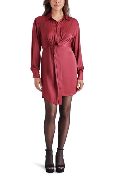 Steve Madden Barcelona Long Sleeve Asymmetric Mini Shirtdress In Pink