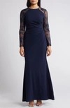 ELIZA J SEQUIN EMBROIDERED LONG SLEEVE GOWN