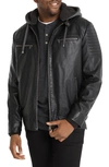 JOHNNY BIGG DANNY FAUX LEATHER BIKER JACKET WITH REMOVABLE KNIT HOOD
