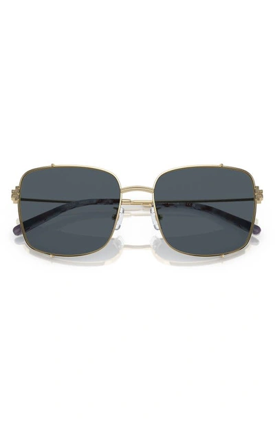 Tory Burch 56mm Rectangular Sunglasses In Shiny Light Gold/ Dark Grey