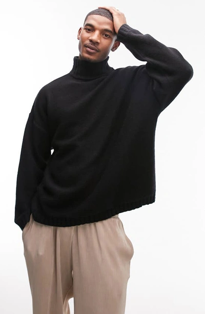 Topman Cable Detail Mock Neck Sweater In Black