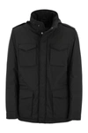 Herno Navy Linen Jacket With Classic Collar And Buttoned Cuffs In Black